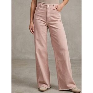 Zara Pink The Marine Straight High Rise Wide Leg Raw Hem Jeans 0